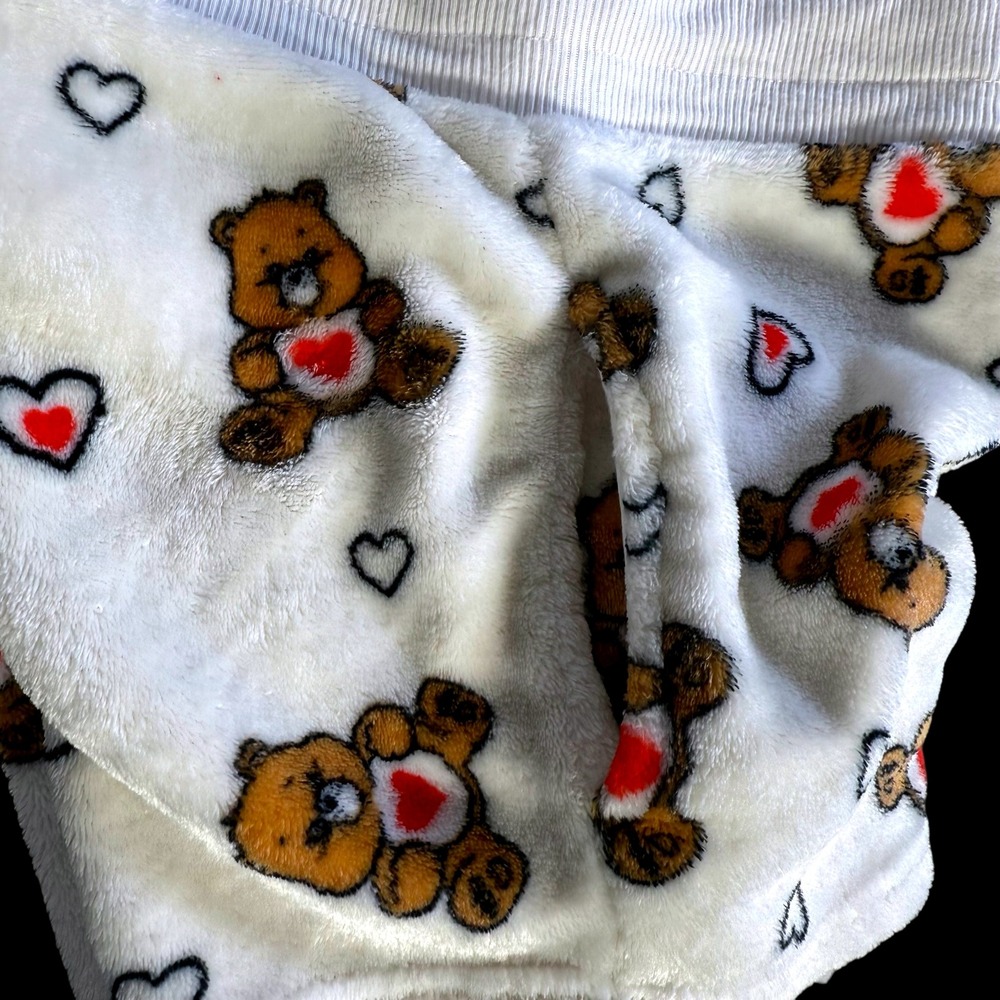 Care Bears Fuzzy Plush Shorts XS Women's White Teddy Bear Hearts Lounge - Picture 4 of 11